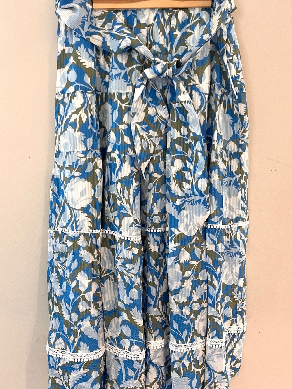 ME + EM Blue Floral Silk Blend Skirt Size US 12
